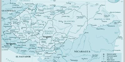 Карта на физичка карта на Хондурас